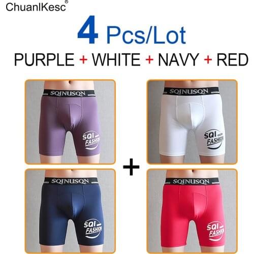 4 Pcs/Lot Viscose Fibre Fabric Long Panties Running Shorts Cold And Refreshing To Prevent Leg Injury Fashionable Underpants