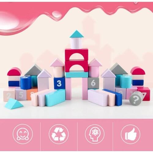 50Pcs/Set Wooden Macaroon Blocks Construction Building Numbers Learning Toy