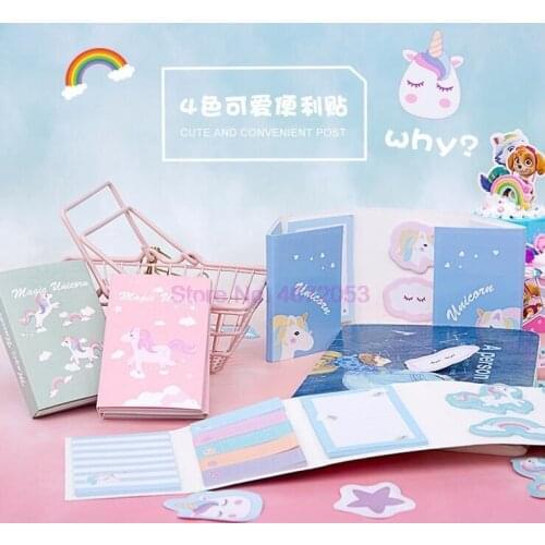 500pcs/lot Memo Pad Cartoon Cute Unicorn Sticky Notes Multi Folding Writing Pads Label Mark Kawaii Stationery School Supply