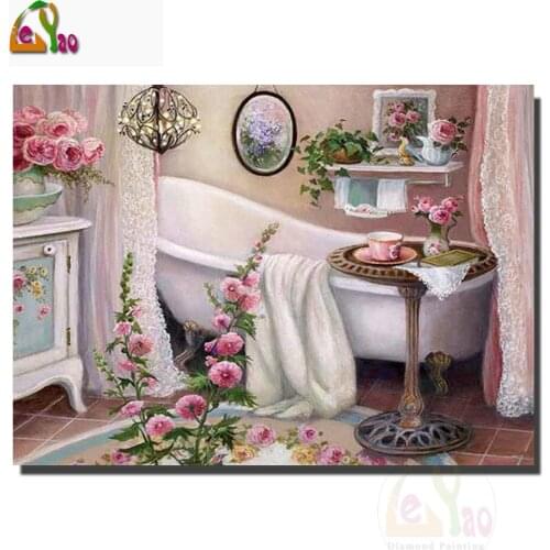 5D Diamond Painting Bathroom View Bathtub Diy Diamond Embroidery Cross Stitch Kits Picture Mosaic Rhinestones Home Decoration