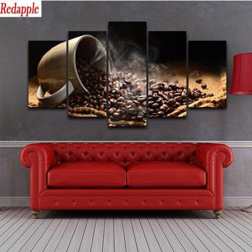 Diamond Mosaic Hot selling home art, coffee bean cup round drill Cross Stitch Diamond Embroidery Art Painting Decor For Home5Pcs
