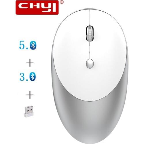 CHYI Bluetooth 5.0/3.0 + 2.4G Wireless Mouse Rechargeable 1600 DPI Ultra Thin Silent Mause USB Optical Computer PC Office Mice