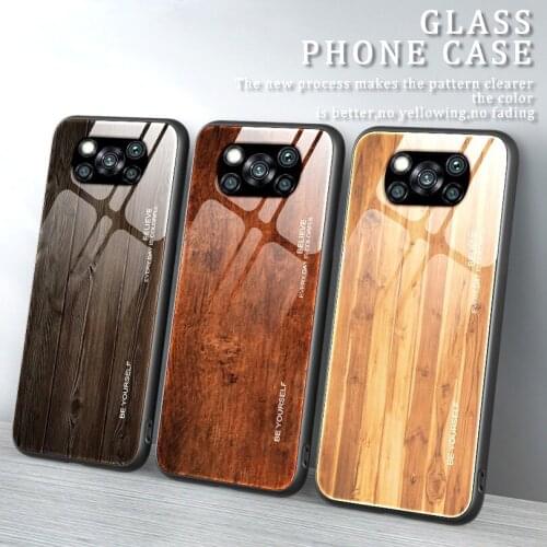 Wood pattern Case for POCO X3 NFC POCO X3 Tempered Glossy Glass Cover For POCO F2 Pro Fundas POCO X2