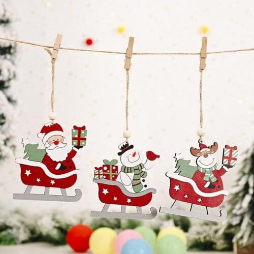 Wooden Ski Car Cartoon Santa Claus Hanging Pendant for Christmas Decoration