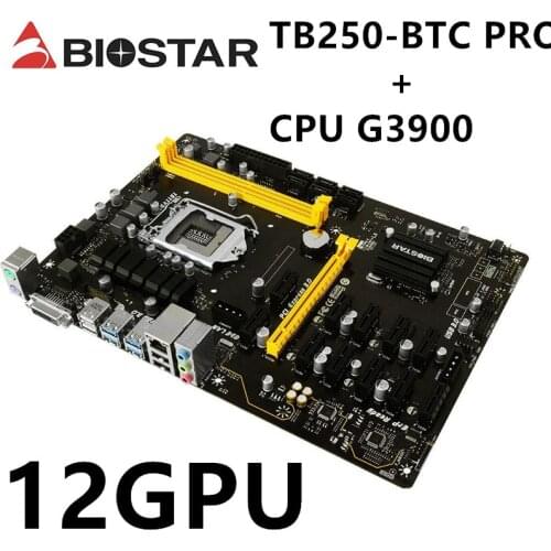 For BIOSTAR TB250-BTC PRO + G3900 Motherboar LGA 1151 Mining 12PCIE Support 12 Video Card BTC ETH ZEC Mining TB250 BTC USB 3.0