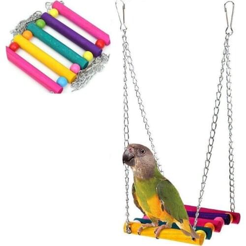 Bird Toy, Parrot Toy, Colorful Wooden Swing Hanging Bridge Standing Frame, Ornithosaurus Accessories Chew Toy