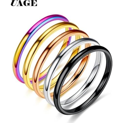 UAGE Simple Thin Titanium Steel Gold Silver Color Black Color Anti-allergy Smooth Couple Wedding Ring Women Men Fashion Jewelry