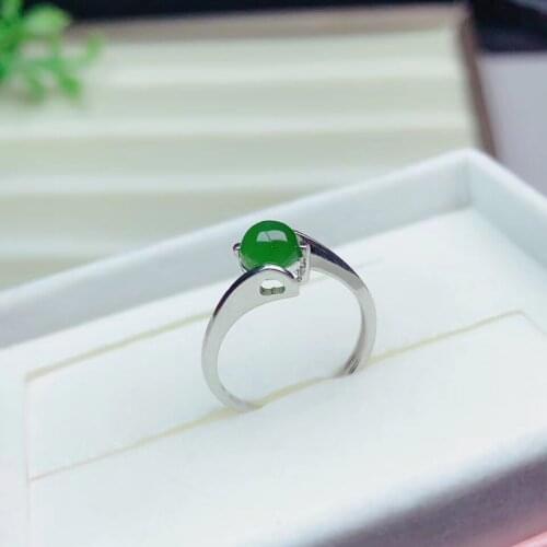 Spinach green jade ring for women silver jewelry round natural Hetian Jade real 925 silver gem good color soft character heart