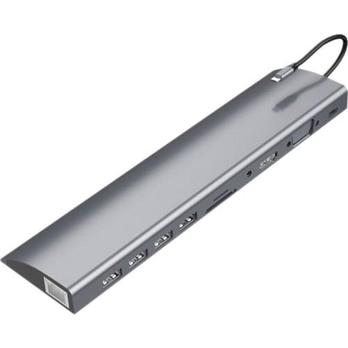 USB C HUB, 11-In-1 Type C HUB Adapter with 4K HDMI, SD/TF Card Reader, VGA, Gigabit Ethernet Port, 3.5mm Audio, USB 3.0