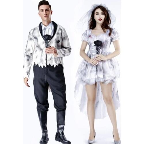 Halloween Costume Blood-Sucking Ghost White Spiritual Love Horror Bloodstain Art Photo Corpse Mummy women men