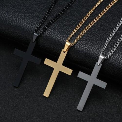 Cross Pendant Necklace Stainless Steel Silver Gold Crucifix For Men Women