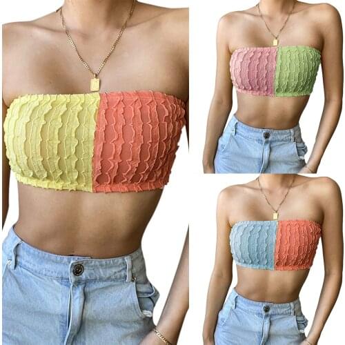 Summer Ladies Sexy Chest Wrap, Girls Creative Color Matching Strapless Sleeveless Midriff-baring Top Backless Camisole