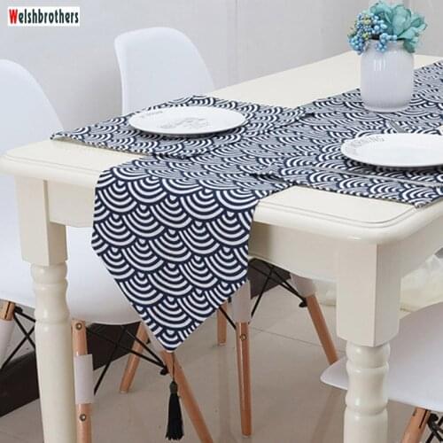 Linen geometric cloud carpet table tea family tablecloth desktop home decoration blue flag ash and tassel