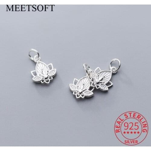 MEETSOFT 925 Silver Simple Lotus Flower Charms DIY Necklace Making Finding Handmade Jewelry Accessories