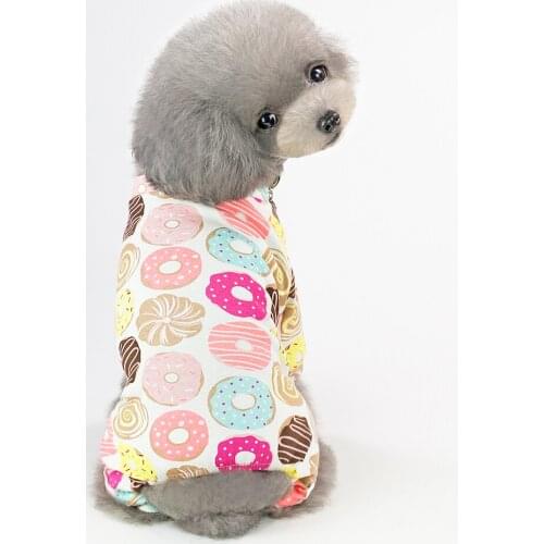Cute Cotton Dog Pajamas Coat Small Dogs Puppy Cats Jumpsuit Coat With Donut Pattern Pet Apparel Drop Shipping