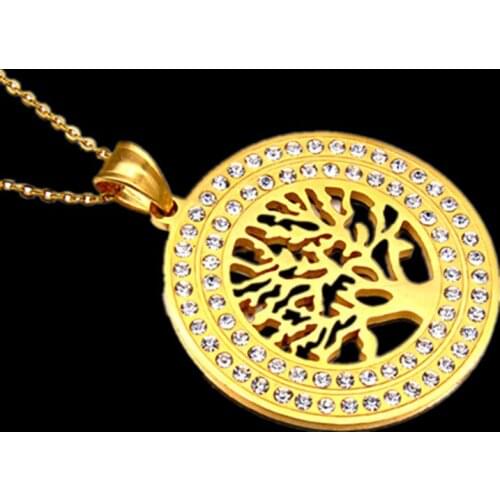 Fashion Tree Of Life Crystal Round Hollow Out Pendant Necklace Colors Link Chain Necklace Women Men Jewelry Gifts