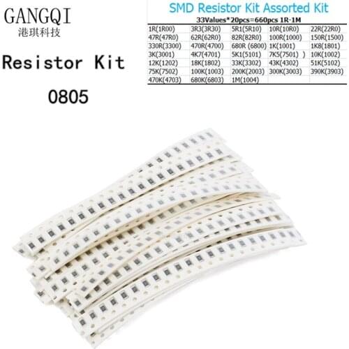0805 SMD Resistor Kit Assorted Kit 1ohm-1M ohm 1% 33valuesX 20pcs=660pcs Assortment Kit