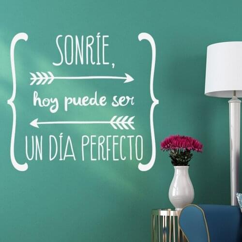 Stickers Spanish Smile Quote Vinyl Wall Art Decals Wallpaper Home Kids room Decor Poster Living Room House Decoration