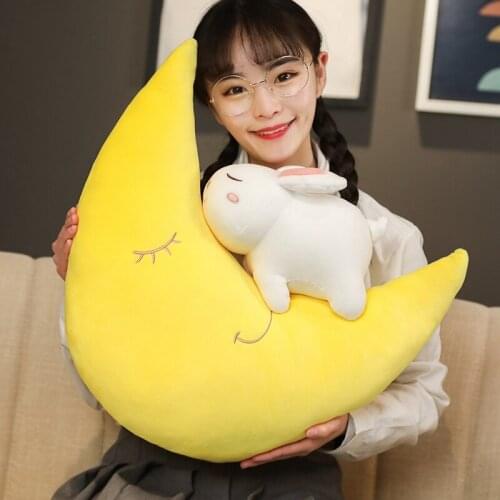 55cm New High Quality Moon with Rabbit Plush Pillow Soft Stuffed Cartoon Sky Series Pillow Cushion Baby Sleeping Doll Chil Gift