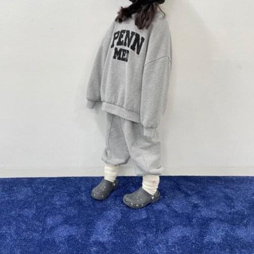 Autumn Winter Boys And Girls Fashionable Loose Casual letter Terry Cotton Sweater Pants Set