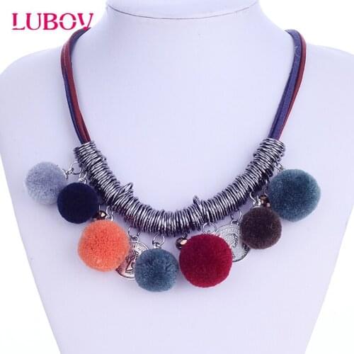 Colorful Plush Balls Pendant Bib Choker Necklace Women Personality Statement Fashion Rope Necklace Party Jewelry Gift for Girls