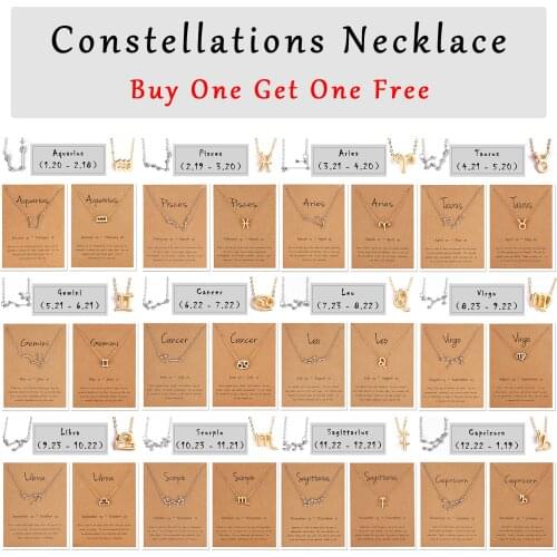 Gold Silver Color Star Zodiac Sign 12 Constellation Necklaces & Pendants Choker Necklaces for Women Link Chain Necklace Jewelry