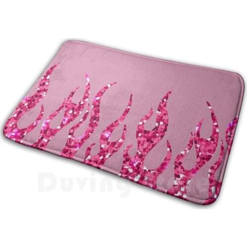 Pink Glitter Flames Mat Rug Carpet Anti-Slip Floor Mats Bedroom Flame Fire Y2K 2000S 90S Aesthetic Cute Retro Tumblr 2000S 80S