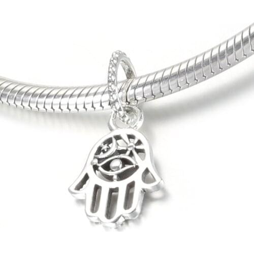 S925 Pendant Charm Clear CZ Palm Dangle Bead fit Pandora Bracelet & Bangle DIY Jewelry