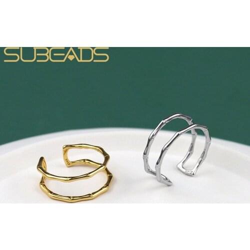 Subeads 925 Sterling Silver Double Line Open Rings For Women Female Finger Geometric Two Layer Adjustable Rings Fine Jewelry