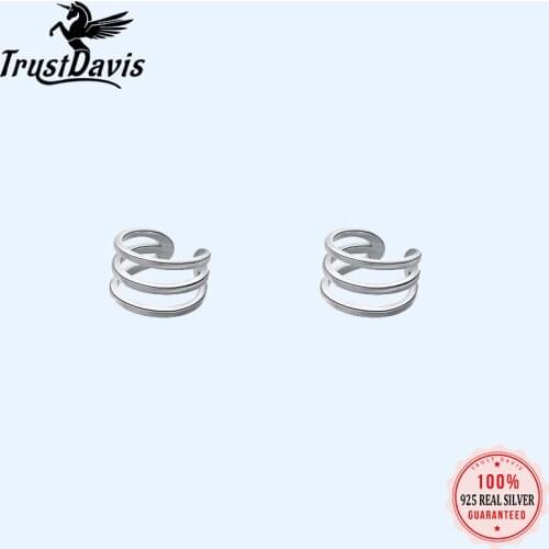 ElfoPlataSi 2019 100% 925 Real Sterling Silver 3 Layer Ear Cuff Clip on Earring For Girl Without Piercing Earing Jewelry DA148