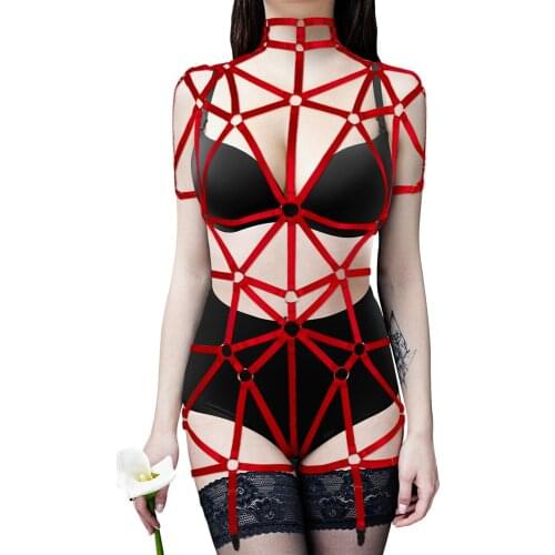 Hollow Out Women Harness Belt Sexy Festival Rave Strappy Crop Tops Bralette Full Body Harness Cage Bra Elastic Stocking Bandages