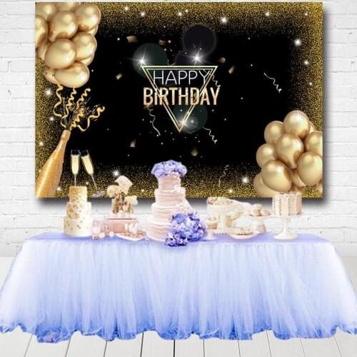 Adult Birthday Party Photography Backgrounds Black Gold Glitter Balloons Champagne Backdrops For Photo Studio Custom