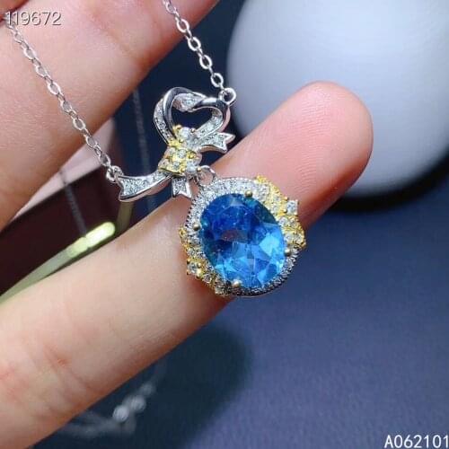 KJJEAXCMY fine Jewelry 925 Sterling Silver Natural blue topaz Girl lovely Pendant Necklace Support Test Chinese style with box