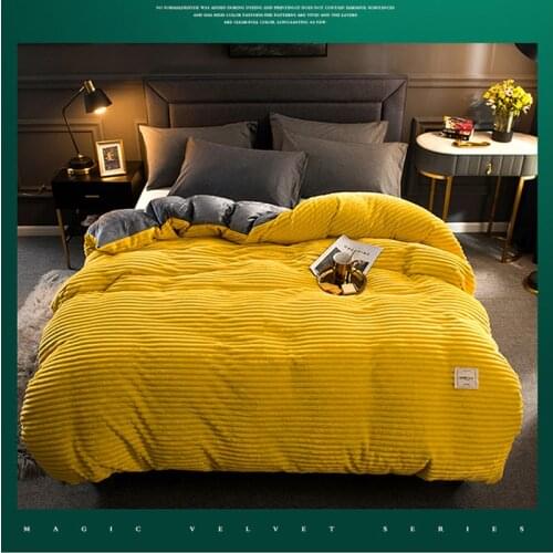 Yellow Winter Soft Warm Fleece Blanket Double Layer Multi-purpose Duvet Bedding Cover Coral Velvet Quilt Bed Cover