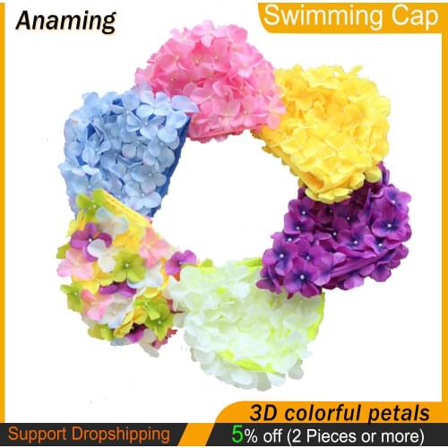 Women 3D Flowers Design Bath Cap Ladies Swimming Cap for Long Hair Shower Caps Waterproof Bath Shampoo Hat Kitchen Beach Hats