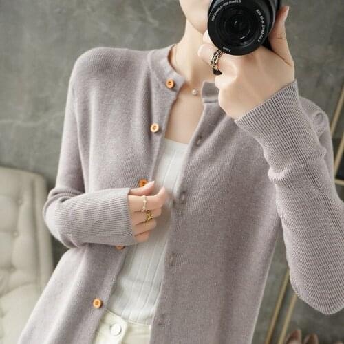 Autumn New wool cardigan women o-neck short loose solid color jacket long-sleeved sweater outer knitted base shirt