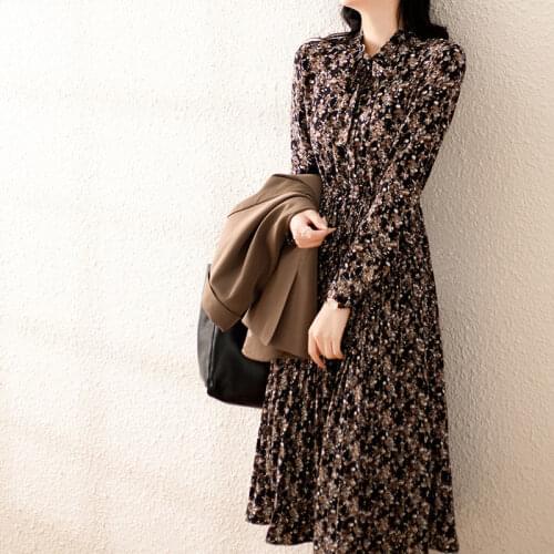 Summer Autumn Womens Korean Vintage Print Boho Chic Party Weeding Dress 2021 Casual Flower Clothing Long Sleeve Base Dresses