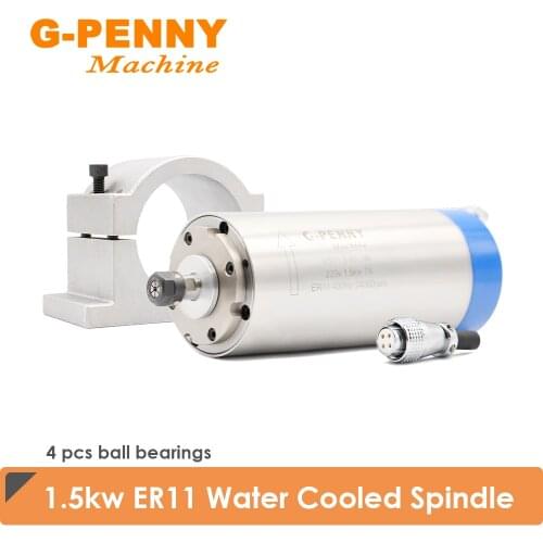 1.5kw ER11 220v/380v Water cooled spindle motor 80*200mm 4 pcs ball bearings 0~24000rpm Accuracy 0.01mm & 80mm Bracket/Clamp