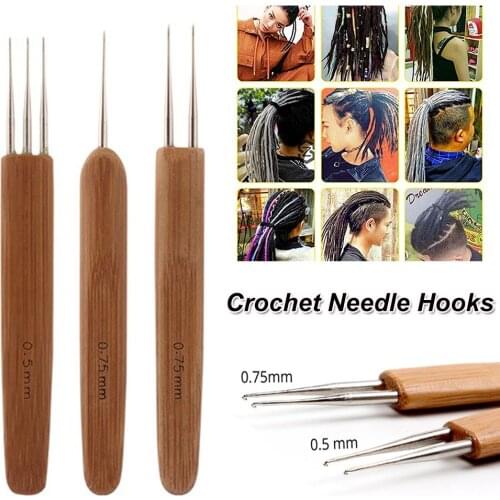 1PC Crochet Micro Hook Dreads Loc Crochet Needle Wooden 0.5Mm 0.75Mm For Making Braiding Dreadlocs Hair Making Tools