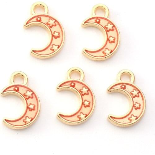 100pcs Plated Alloy Enamel Pendants Moon with Star for Jewelry Making DIY Necklace Bracelet Charms 11.5*7.5*1.5mm Hole 1.5mm