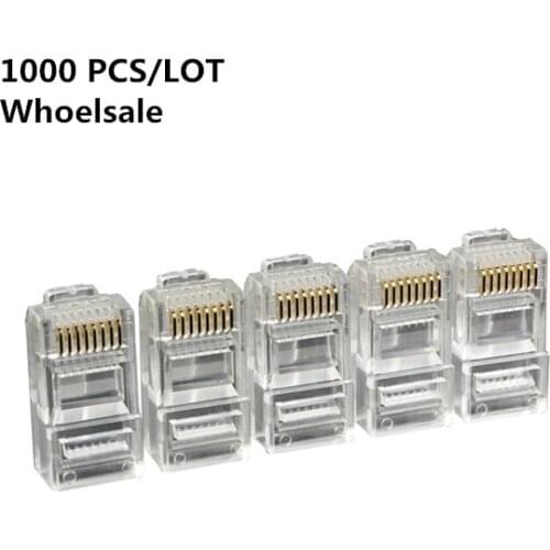 High quality 1000PCS Cable terminal Transparent Crystal Head Crystal Head RJ45 CAT5 Modular Plug Gold Plated Network Connector