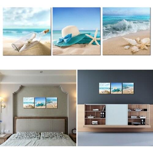 3PCS Canvas Print Painting Picture Home Decor Wall Art Blue Sea Beach Landscape