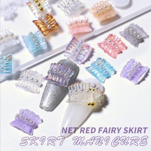 10 Pieces Of Nail Art Accessories Aurora Skirt Pearl Accessories Lace Nail Decoration Manicure (random Color)