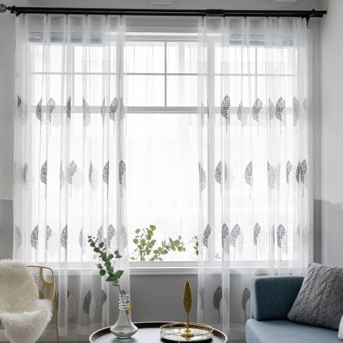 American Small Fresh Twin Tree Embroidered Gauze Curtain White Tulle Transparent Pastoral Curtain for Living Dining Room Bedroom