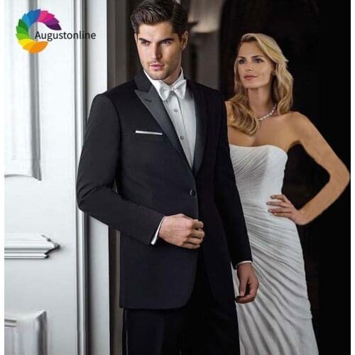 Customized Black Groom Tuxedos Men Suit 2018 Terno Masculino Peaked Lapel Man Suit Mens Wedding Suits 3 Pieces Jacket Pant Vest