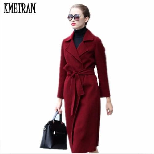 KMETRAM 2020 Autumn Winter Fashion Womens Wool Coat 100% Wool Overcoat Turn-Down Collar Loose Style Casaco Feminino XL HH747