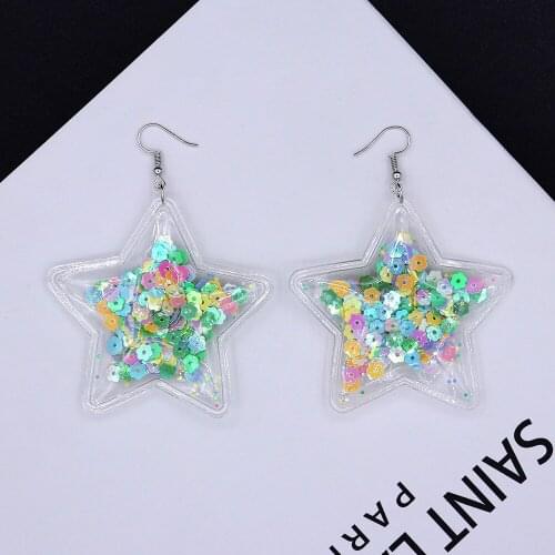 Creative Bling Star Transparent Dangle Drop Earrings Romantic Harajuku Quicksand Earrings for Woman Girl Sweet Party Jewelry