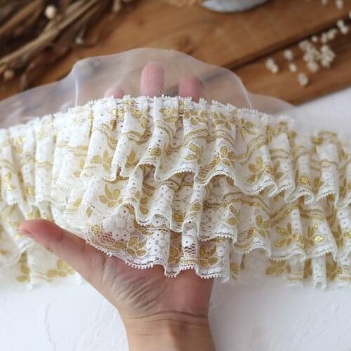 3layer 12cm, single layer 5.8cm gold thread eyelash lace pleated trim accessories soft beautiful X981