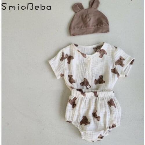 Summer Newest Bear Series Suit Cotton Yarn Baby Cartoon Tee Shirts+PP Shorts Toddler Boy Clothes Teen Girls Clothing 2PCS Sets