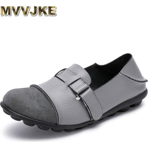 MVVJKE Design Buckle Lazy Moccasins Summer Flats Women Genuine Leather Shoes Resistant Concise Women Flats